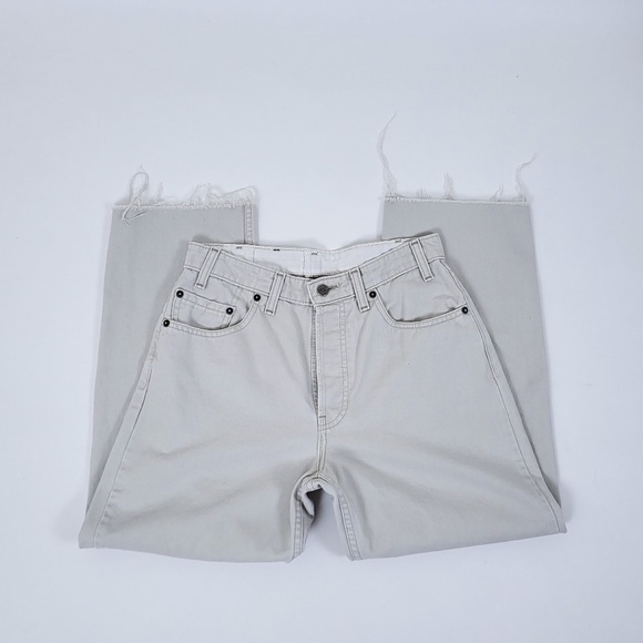 90’s 801 Khaki Black Tab Levi's ivory denim frayed jeans high rise wide leg - Picture 5 of 11